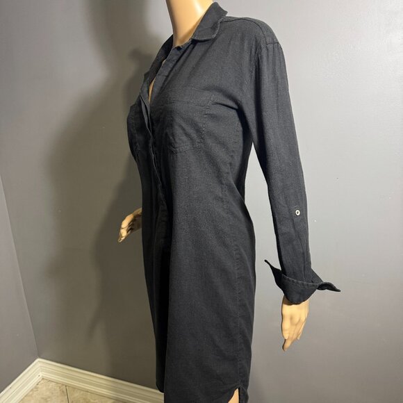 prAna La Noa Hemp Black Button-Down Shirt Dress 🖤 Soft Eco Casual - Picture 8 of 9